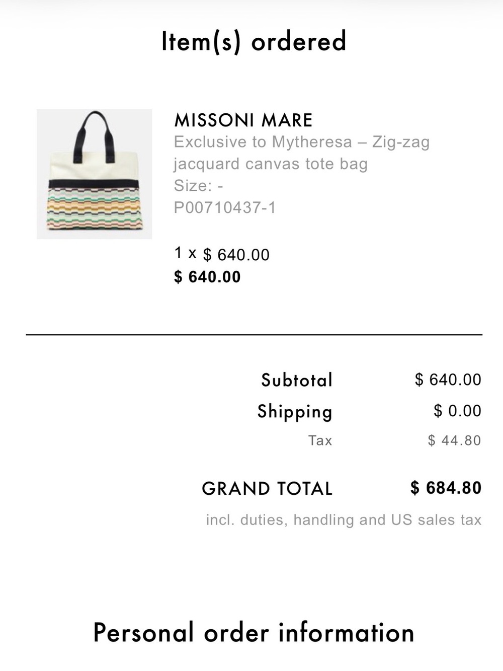 Large Missoni Mare Cream, Black and Multicolor Striped Canvas Beach Tote - Picture 3 of 9